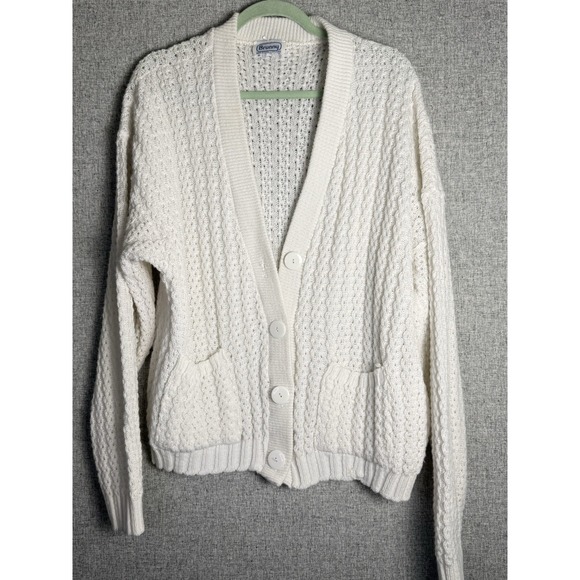 Brunny Sweaters - Vintage Brunny Sweater V Neck Cardigan Chunky Knit Oversize Grandmacore White XL